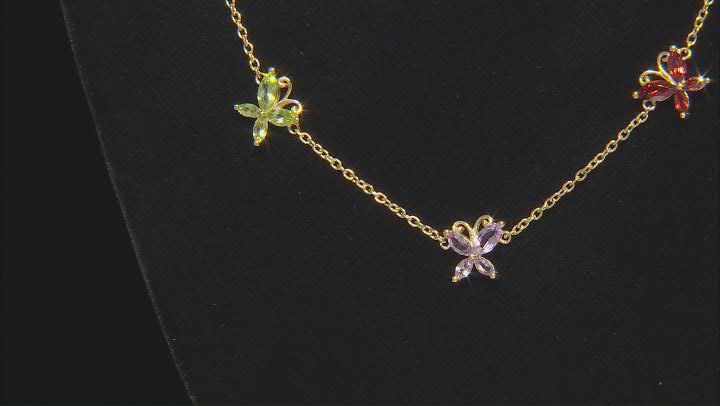 Multi Color Multi Gem 18k Yellow Gold Over Sterling Silver Butterfly Necklace 4.34ctw Video Thumbnail