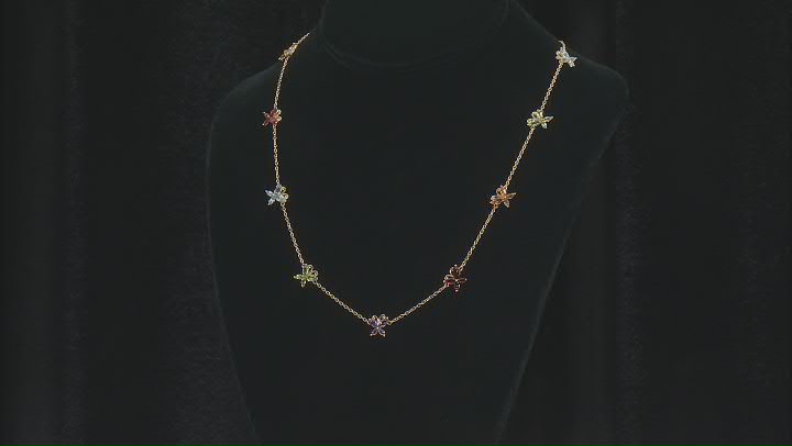 Multi Color Multi Gem 18k Yellow Gold Over Sterling Silver Butterfly Necklace 4.34ctw Video Thumbnail