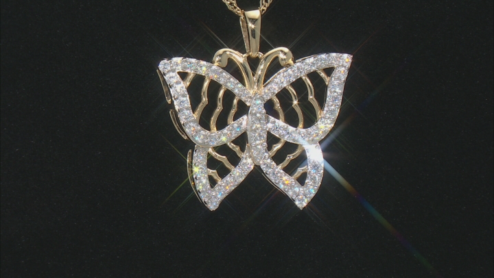 Moissanite 14k Yellow Gold Over Sterling Silver Butterfly Pendant 1.10ctw DEW. Video Thumbnail