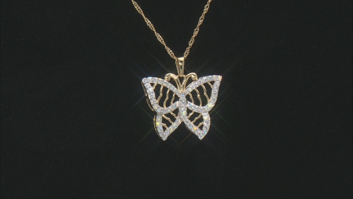 Moissanite 14k Yellow Gold Over Sterling Silver Butterfly Pendant 1.10ctw DEW. Video Thumbnail