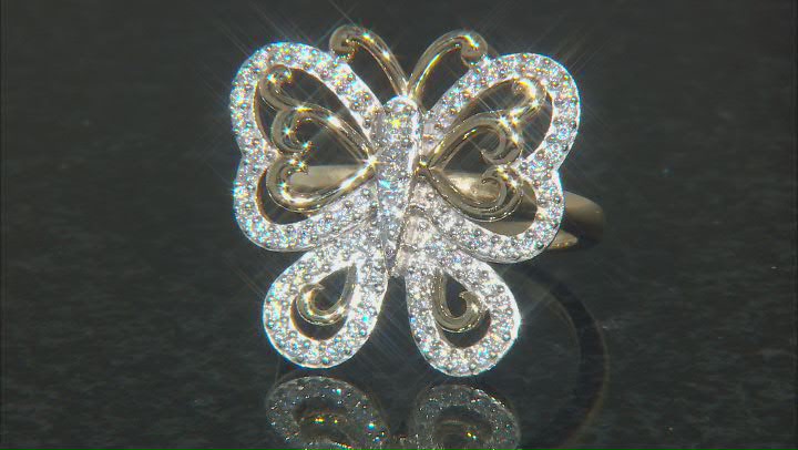 Moissanite 14k Yellow Gold Over Silver Butterfly Ring .84ctw DEW. Video Thumbnail
