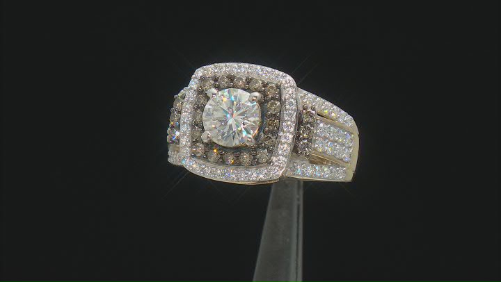 Moissanite And Champagne Diamond 14k Yellow Gold Over Sterling Silver Ring 2.54ctw DEW. Video Thumbnail
