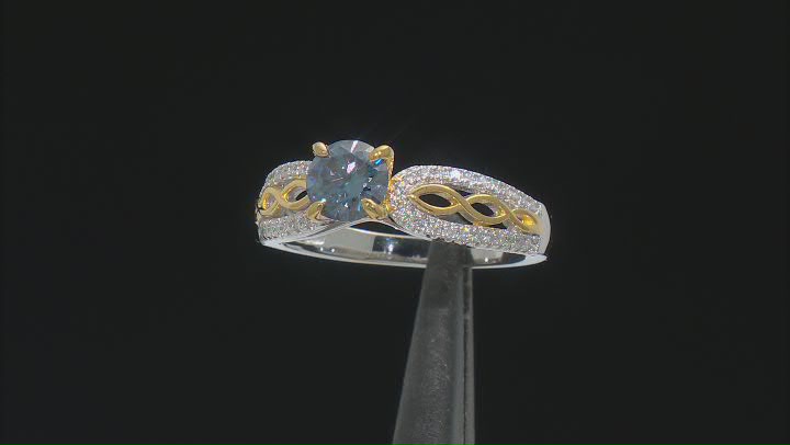 Blue And Colorless Moissanite Platineve And 14k Yellow Gold Over Silver Ring 1.28ctw DEW. Video Thumbnail
