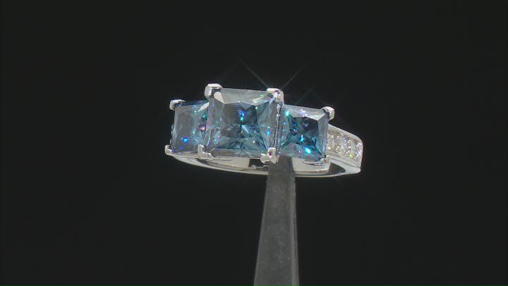 Blue And Colorless Moissanite Platineve Ring 4.28ctw DEW. Video Thumbnail