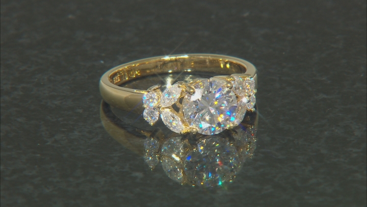 Moissanite 14k yellow gold over sterling silver ring 1.60ctw DEW. Video Thumbnail