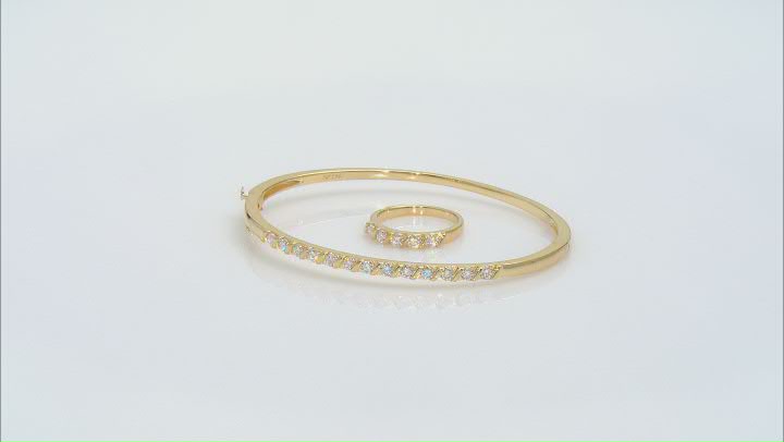 Moissanite 14k Yellow Gold Over Silver Ring And Bangle Bracelet Set 1.80ctw DEW. Video Thumbnail