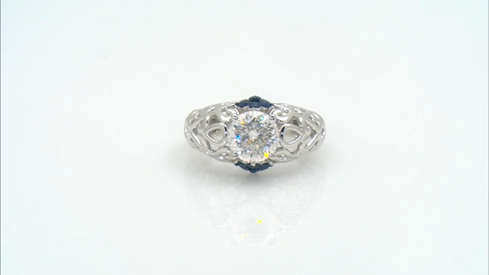 Moissanite And Blue Sapphire Platineve Ring 2.17ctw DEW Video Thumbnail