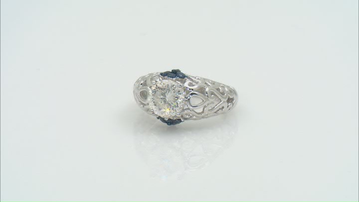Moissanite And Blue Sapphire Platineve Ring 2.17ctw DEW Video Thumbnail