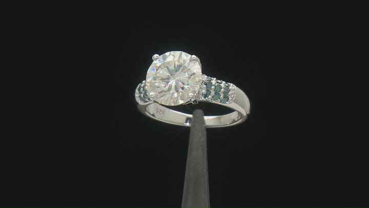 Moissanite And Blue Diamond Platineve Ring 4.63ctw DEW. Video Thumbnail