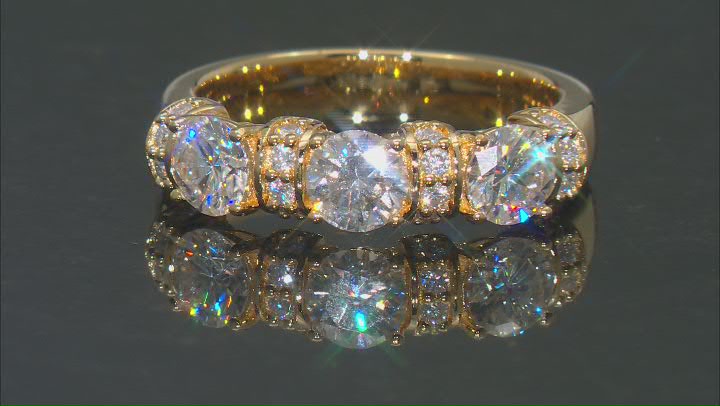 Moissanite 14k yellow gold over silver band ring 1.66ctw DEW. Video Thumbnail