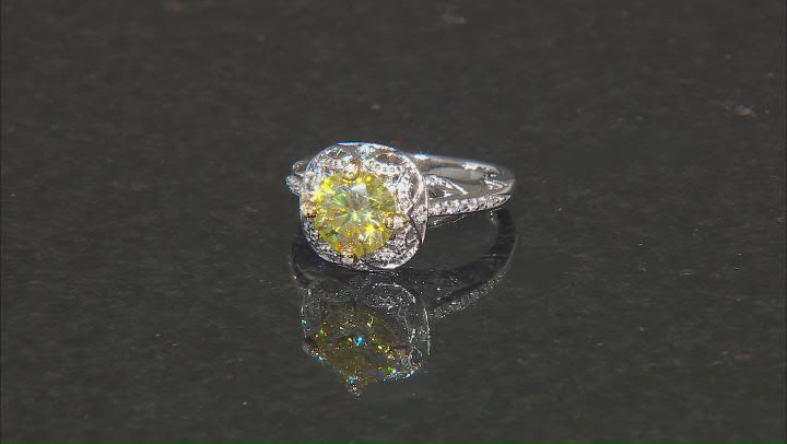 Yellow And Colorless Moissanite Platineve Ring 2.20ctw DEW. Video Thumbnail