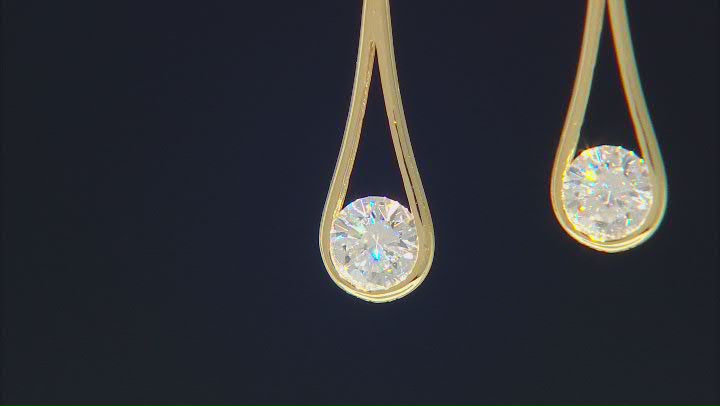 Moissanite 14k Yellow Gold Over Silver Dangle Earrings 1.60ctw DEW. Video Thumbnail