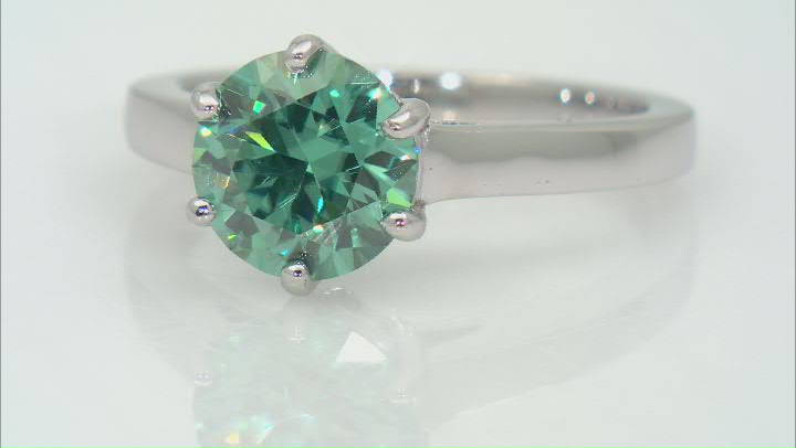 Green Moissanite Platineve Solitaire Ring 2.70ct DEW Video Thumbnail