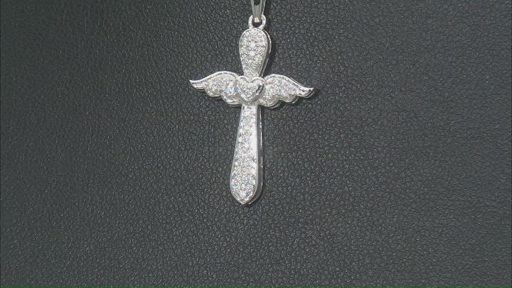 Moissanite Platineve Angel Wings And Cross Pendant .42ctw DEW. Video Thumbnail