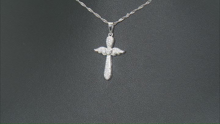 Moissanite Platineve Angel Wings And Cross Pendant .42ctw DEW. Video Thumbnail