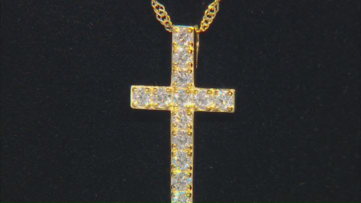 Moissanite 14k Yellow Gold Over Silver Cross Pendant .78ctw DEW. Video Thumbnail