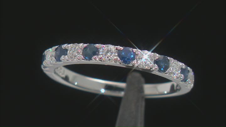 Moissanite And Blue Sapphire Platineve Band Ring .42ctw DEW Video Thumbnail