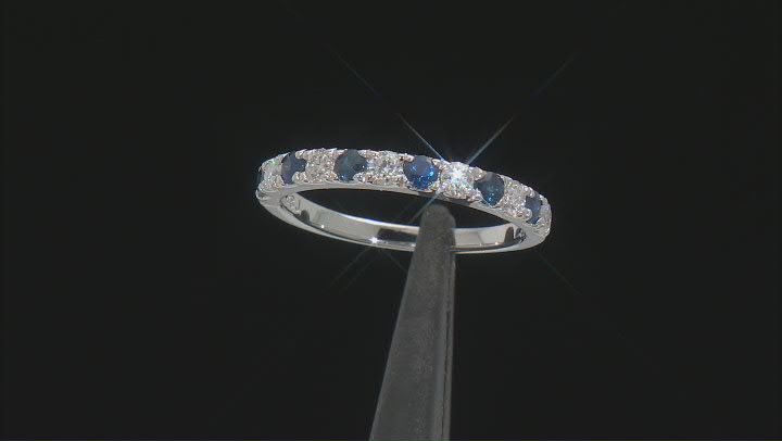 Moissanite And Blue Sapphire Platineve Band Ring .42ctw DEW Video Thumbnail