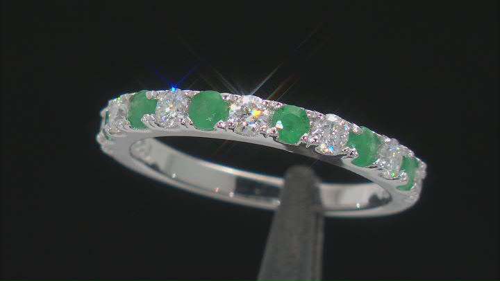 Moissanite And Zambian Emerald Platineve Band Ring .42ctw DEW Video Thumbnail