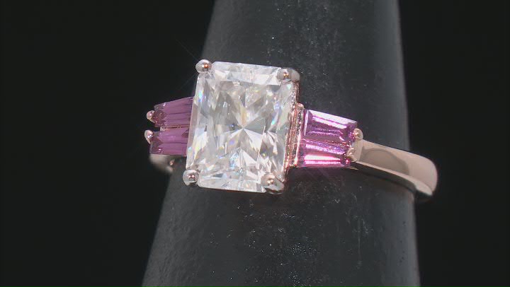 Moissanite And Rhodolite 14K Rose Gold Over Silver Ring 2.70ct DEW Video Thumbnail
