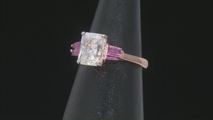 Moissanite And Rhodolite 14K Rose Gold Over Silver Ring 2.70ct DEW Video Thumbnail