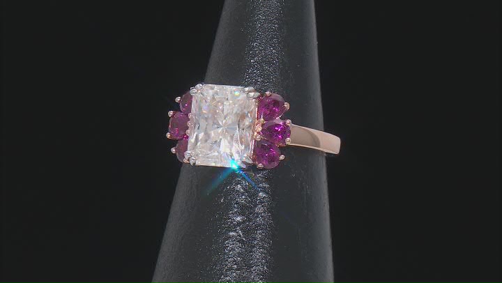 Moissanite And Rhodolite 14K Rose Gold Over Silver Ring 3.90ct DEW Video Thumbnail