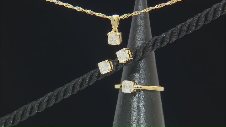 Moissanite 14k Yellow Gold Over Silver Ring And Stud Earrings With Pendant Set 2.40ctw DEW Video Thumbnail