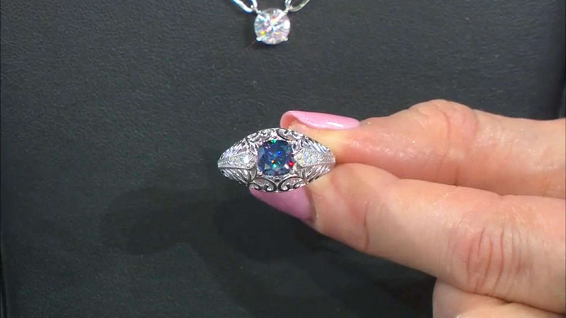Blue and Colorless Moissanite Platineve Ring 1.44ctw DEW. Video Thumbnail
