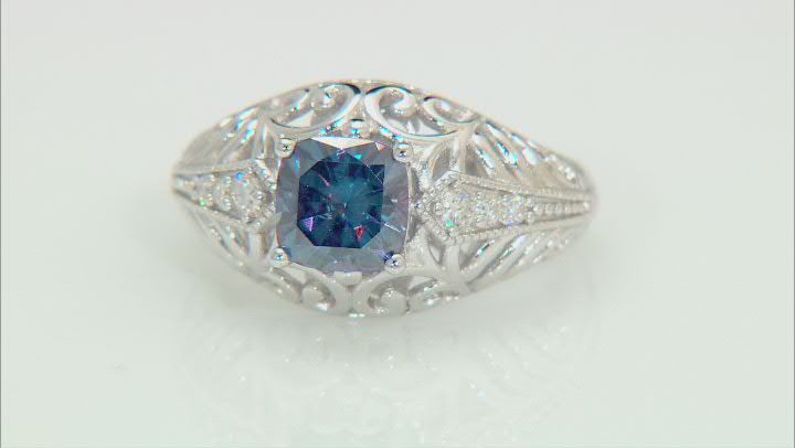 Blue and Colorless Moissanite Platineve Ring 1.44ctw DEW. Video Thumbnail