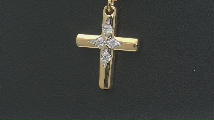 Moissanite 14k Yellow Gold Over Silver Cross Necklace .28ctw DEW Video Thumbnail