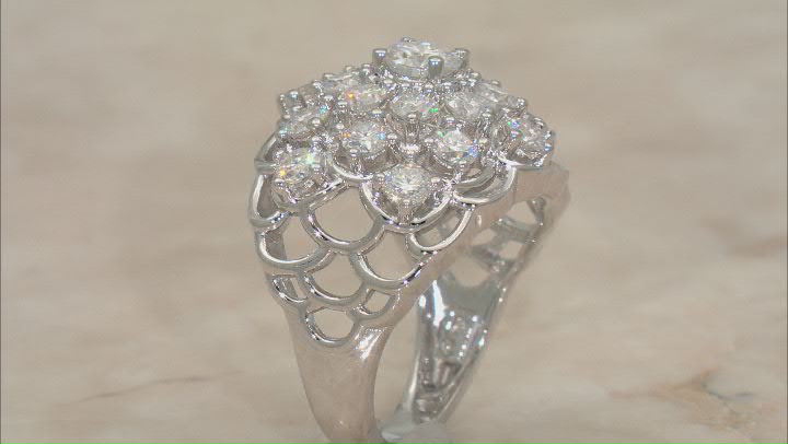 Moissanite Platineve Cluster Ring 2.50ctw DEW. Video Thumbnail