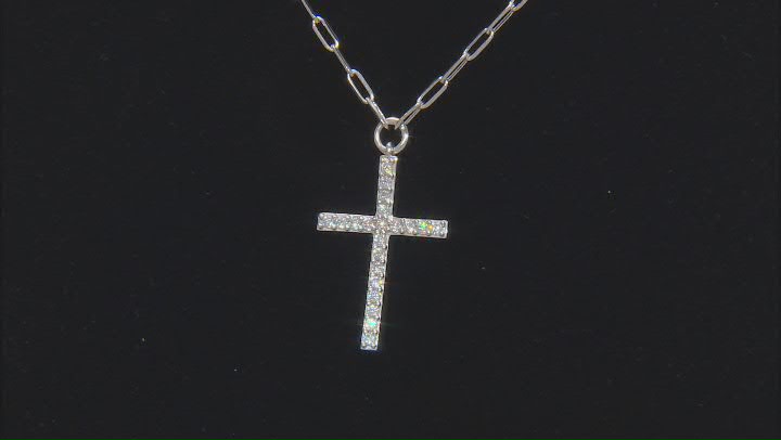 Moissanite Platineve Paperclip Cross Necklace .63ctw DEW Video Thumbnail