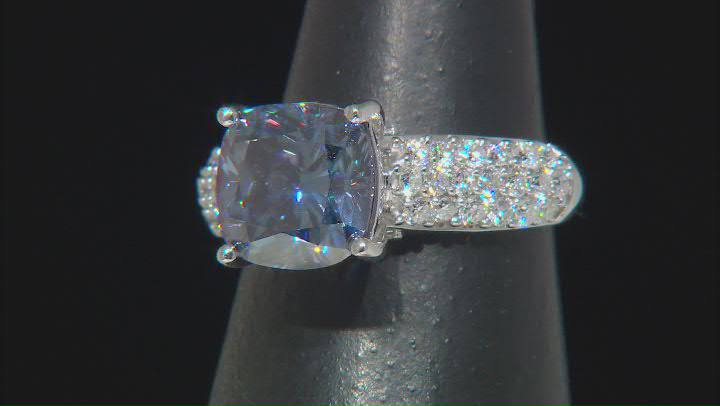 Blue And Colorless Moissanite Platineve Ring 6.32ctw DEW. Video Thumbnail