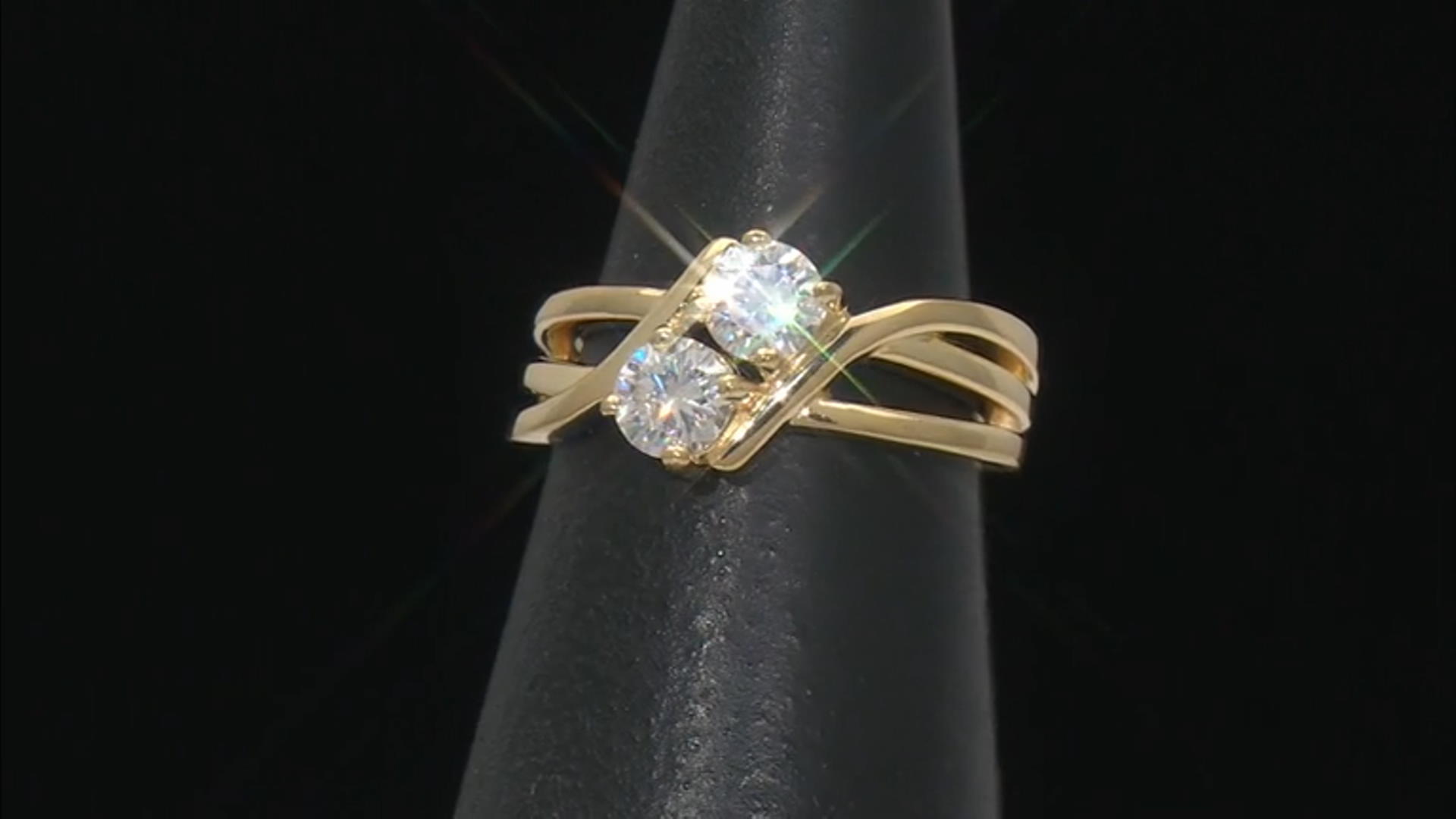 Moissanite 14k Yellow Gold Over Silver Bypass Ring 1.00ctw DEW. Video Thumbnail