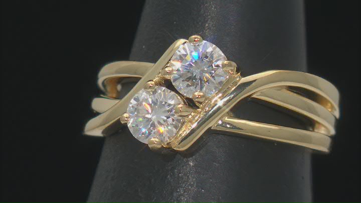 Moissanite 14k Yellow Gold Over Silver Bypass Ring 1.00ctw DEW. Video Thumbnail