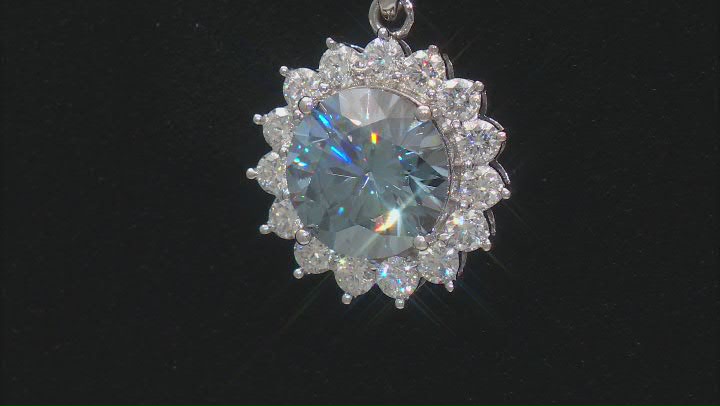 Blue And Colorless Moissanite Platineve Halo Pendant 4.50ctw DEW. Video Thumbnail