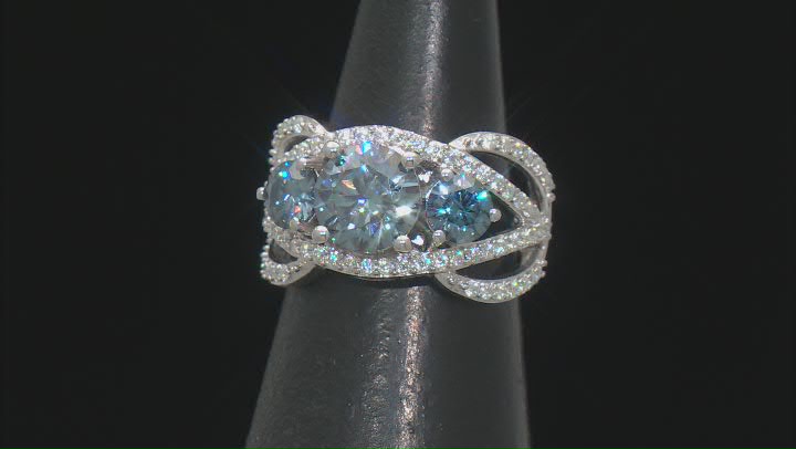 Blue And Colorless Moissanite Platineve Ring 3.68ctw DEW. Video Thumbnail