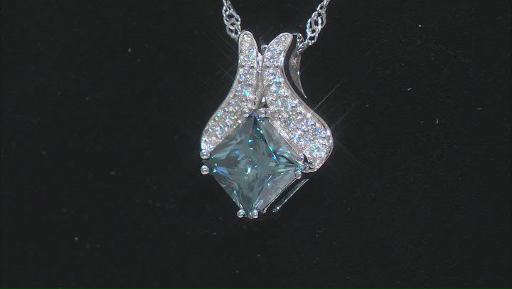 Blue And Colorless Moissanite Platineve Pendant 3.20ctw DEW. Video Thumbnail