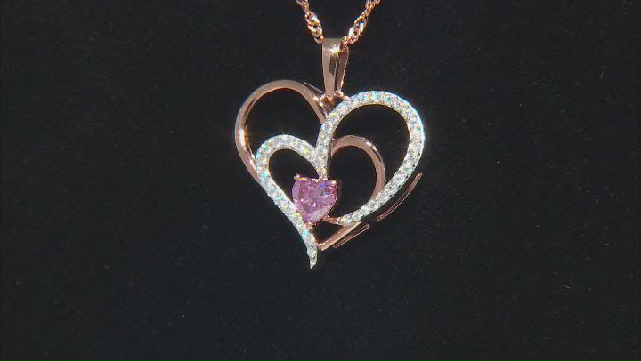 Pink And Colorless Moissanite 14k Rose Gold Over Heart Pendant .90ctw DEW. Video Thumbnail