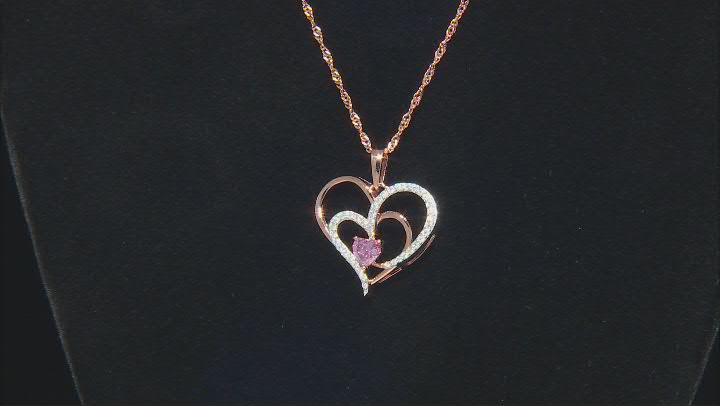 Pink And Colorless Moissanite 14k Rose Gold Over Heart Pendant .90ctw DEW. Video Thumbnail