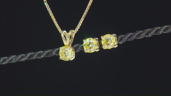 Yellow Moissanite 14k Yellow Gold Over Silver Earrings And Pendant Set 1.50ctw DEW. Video Thumbnail
