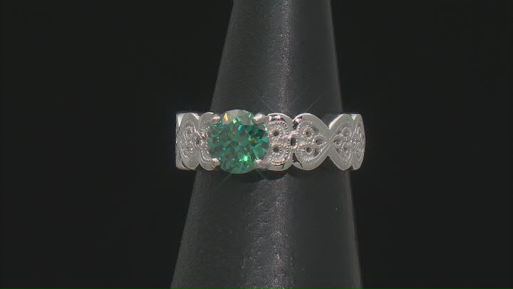 Green Moissanite Platineve Solitaire Ring 1.20ct DEW Video Thumbnail
