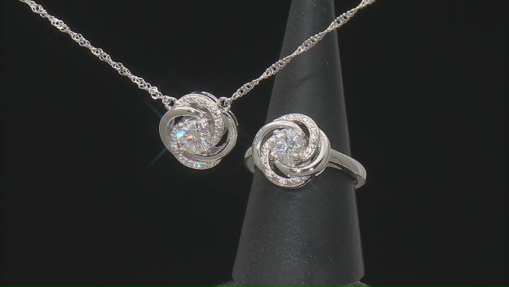 Moissanite Platineve Ring And Necklace Set 1.72ctw DEW. Video Thumbnail