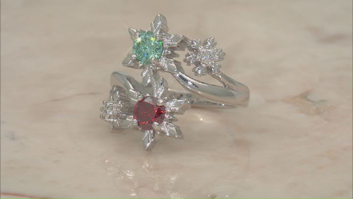 Green And Red And Colorless Moissanite Platineve 
Snowflake Ring 1.12ctw DEW Video Thumbnail