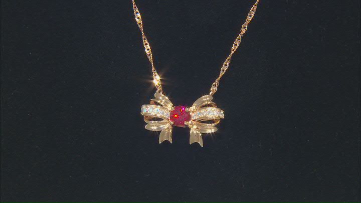 Red And Colorless Moissanite 14k Rose Gold Over Silver Bow Necklace .84ctw DEW Video Thumbnail