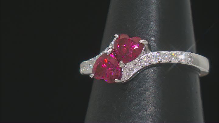 Red And Colorless Moissanite Platineve Heart Ring 1.18ctw DEW. Video Thumbnail