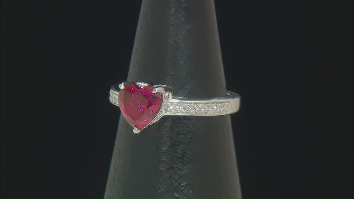 Red And Colorless Moissanite Platineve Heart Ring 1.45ctw DEW. Video Thumbnail