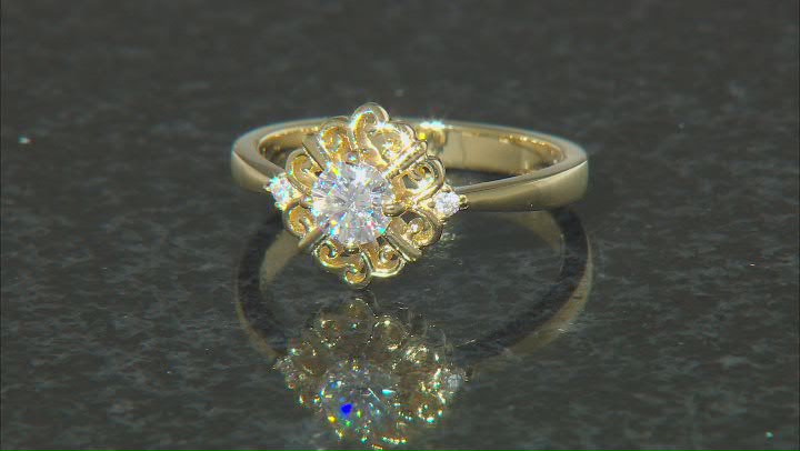 Moissanite 14k Yellow Gold Over Silver Promise Ring .54ctw DEW. Video Thumbnail