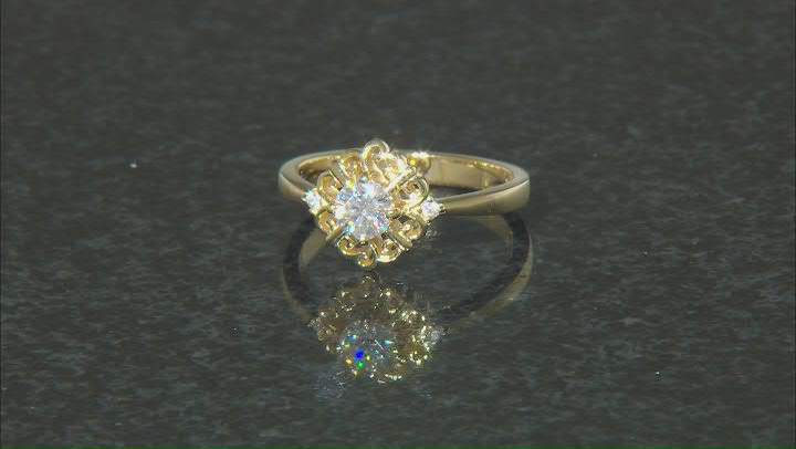 Moissanite 14k Yellow Gold Over Silver Promise Ring .54ctw DEW. Video Thumbnail