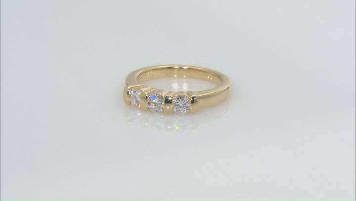 Moissanite 14k Yellow Gold Over Silver 3 Stone Ring .69ctw DEW Video Thumbnail